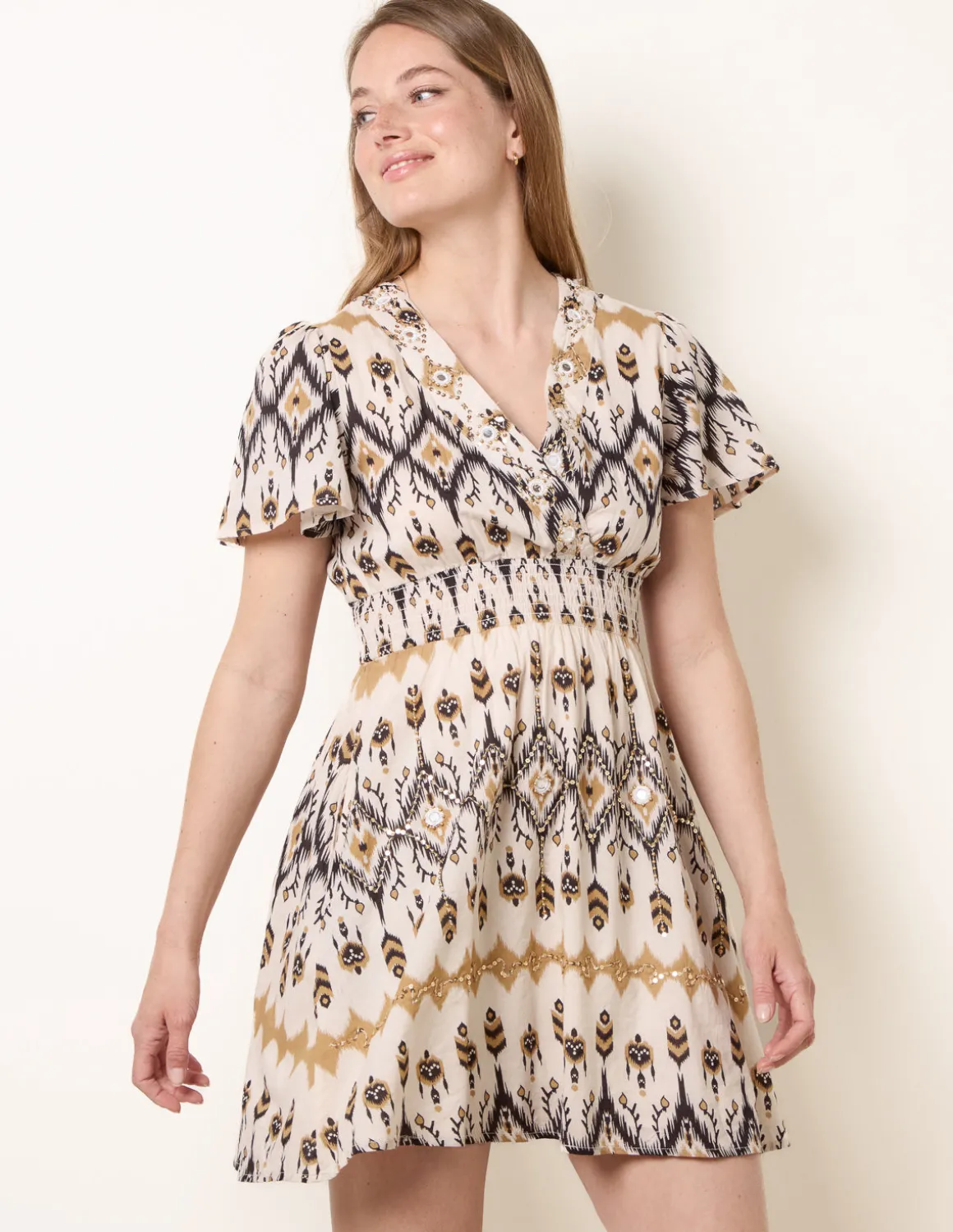 Embroidered Wrap Front Mini Dress