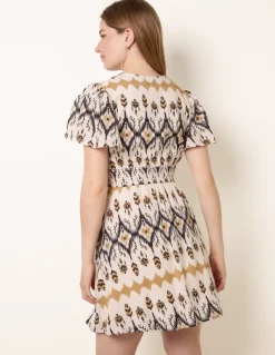 Embroidered Wrap Front Mini Dress