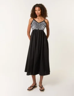 Embroidered Yoke Strappy Dress