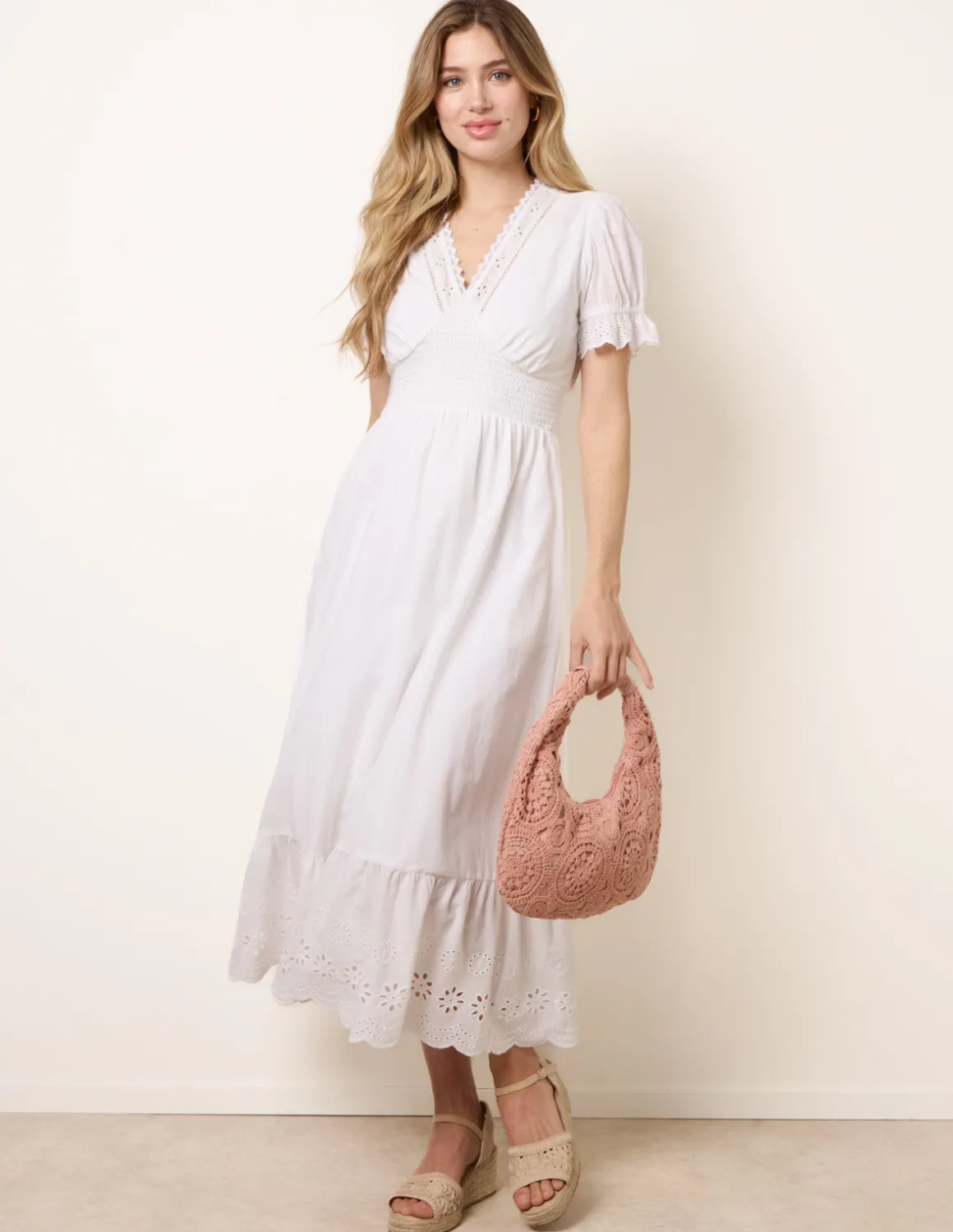 Embroidery Detail V-Neck Dress