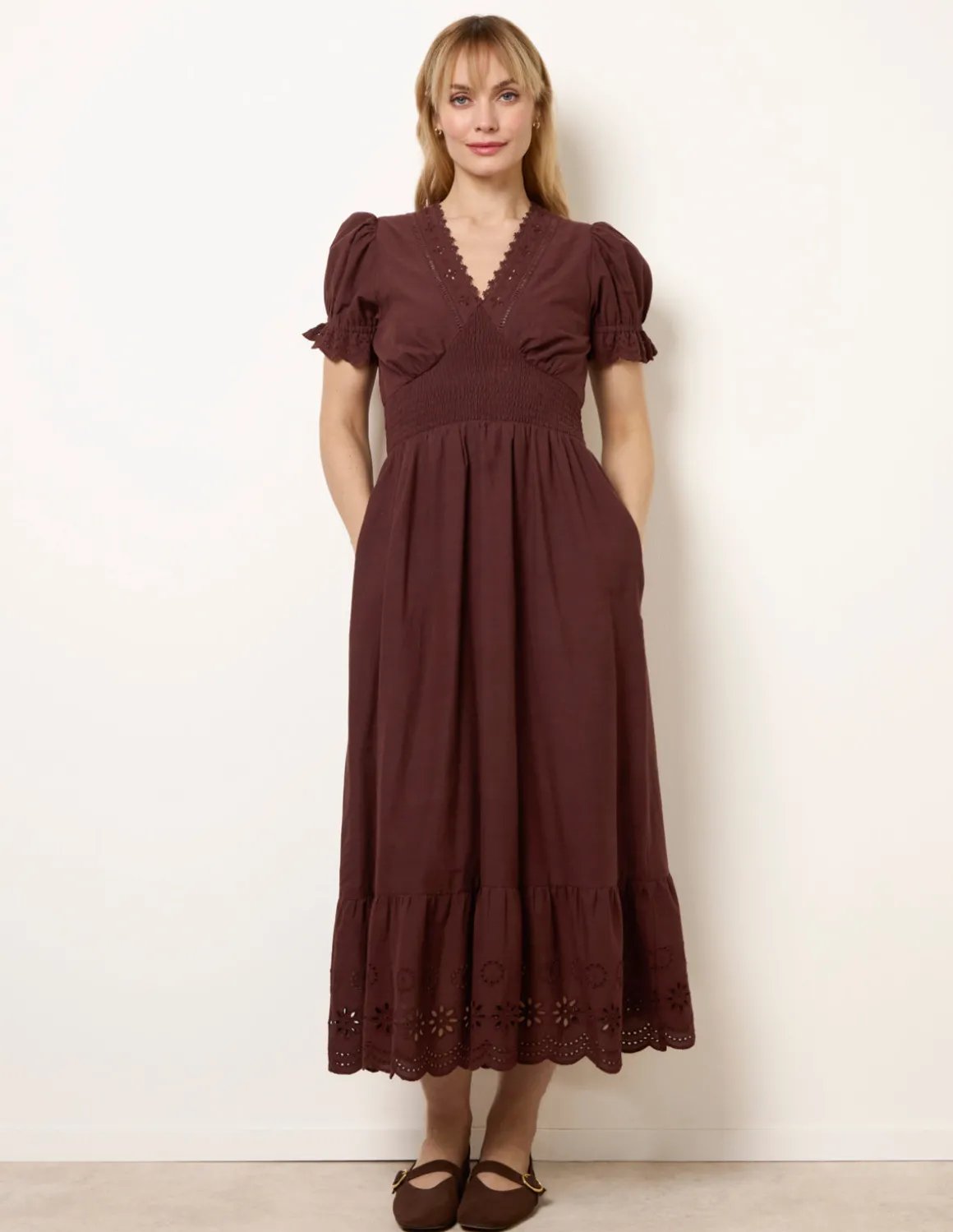 Embroidery Detail V-Neck Maxi Dress