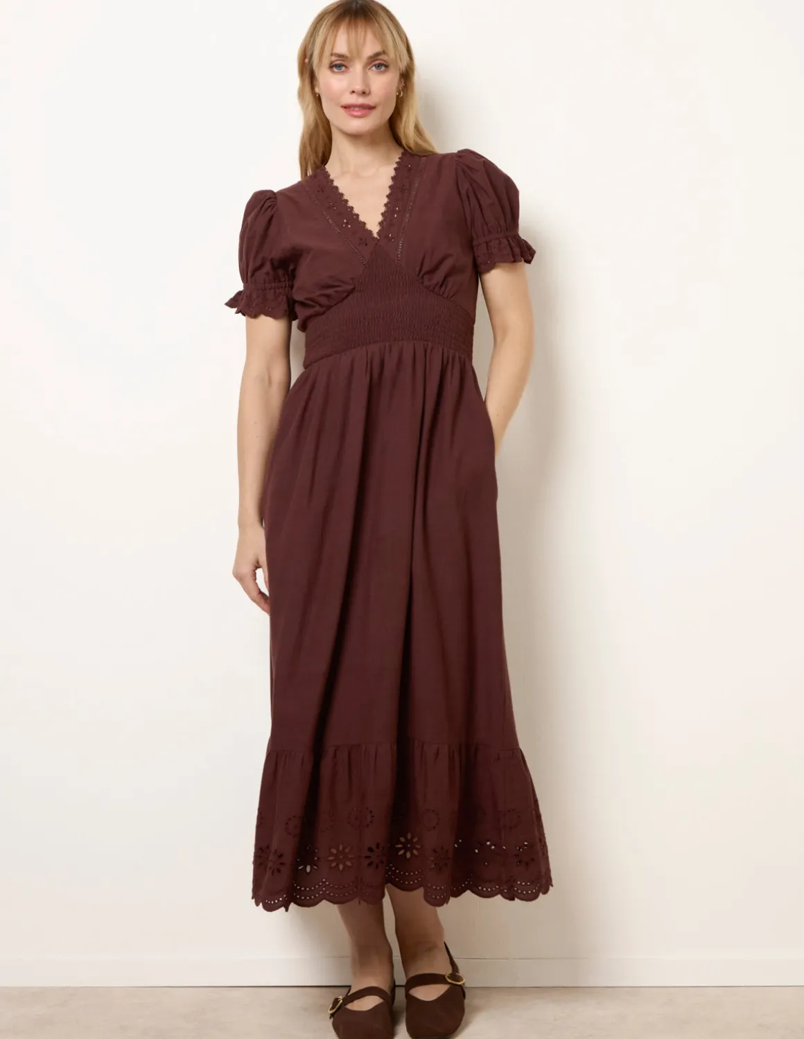 Embroidery Detail V-Neck Maxi Dress