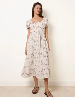 Embroidery Milkmaid Midi Dress