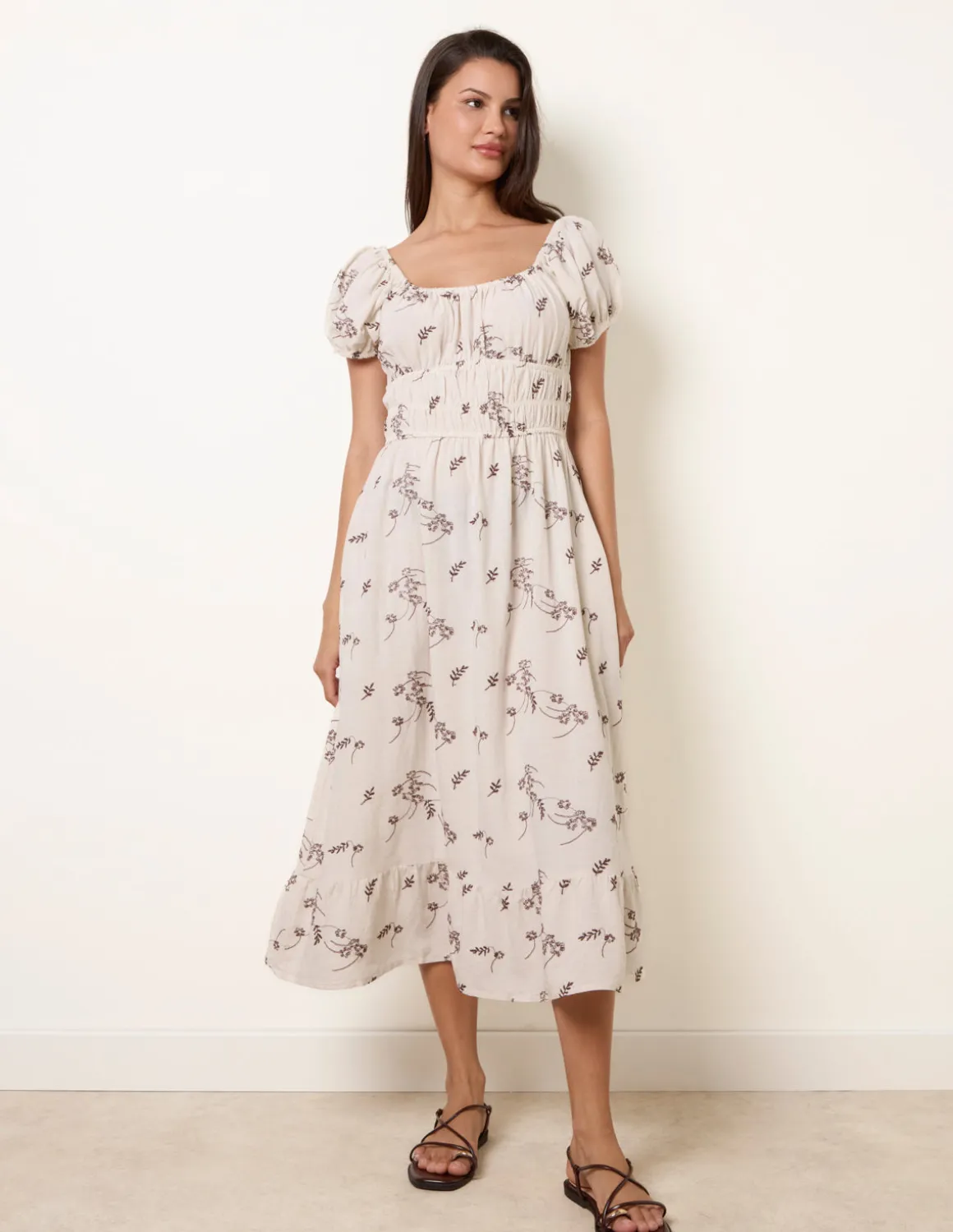 Embroidery Milkmaid Midi Dress
