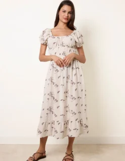 Embroidery Milkmaid Midi Dress