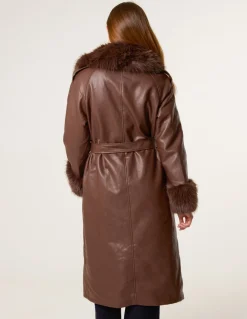 Faux Fur Cuff & Collar Coat