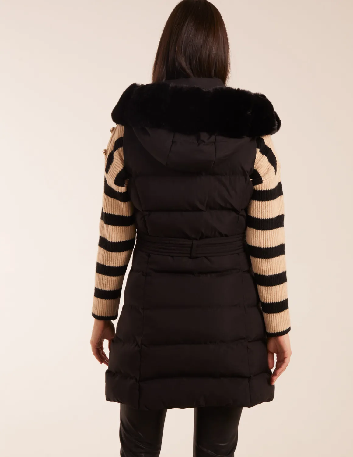 Faux Fur Detail Belted Gilet