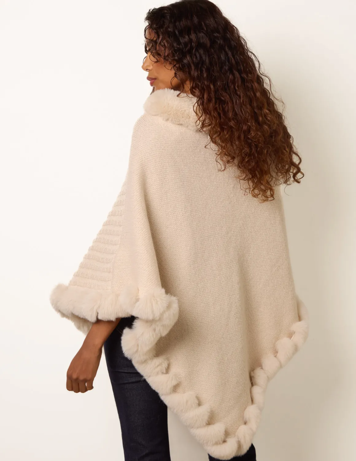 Faux Fur Trim Poncho