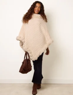 Faux Fur Trim Poncho