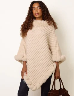 Faux Fur Trim Poncho