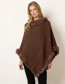 Faux Fur Trim Poncho