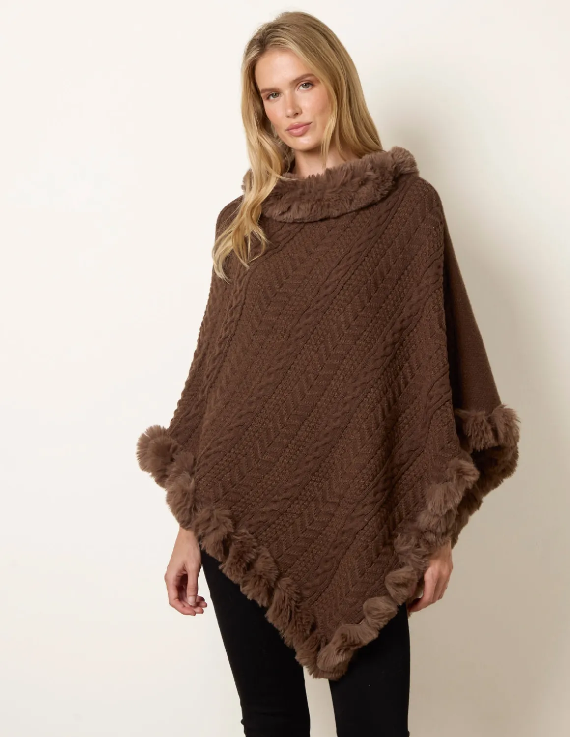 Faux Fur Trim Poncho