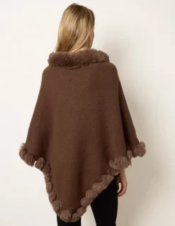 Faux Fur Trim Poncho
