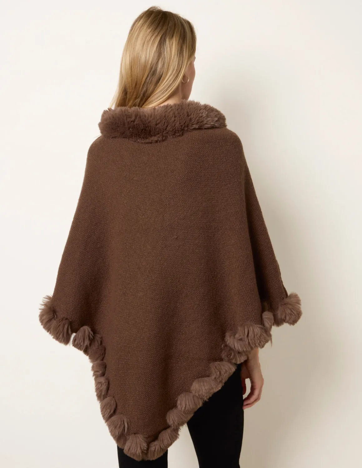 Faux Fur Trim Poncho