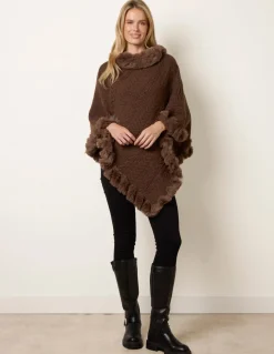 Faux Fur Trim Poncho