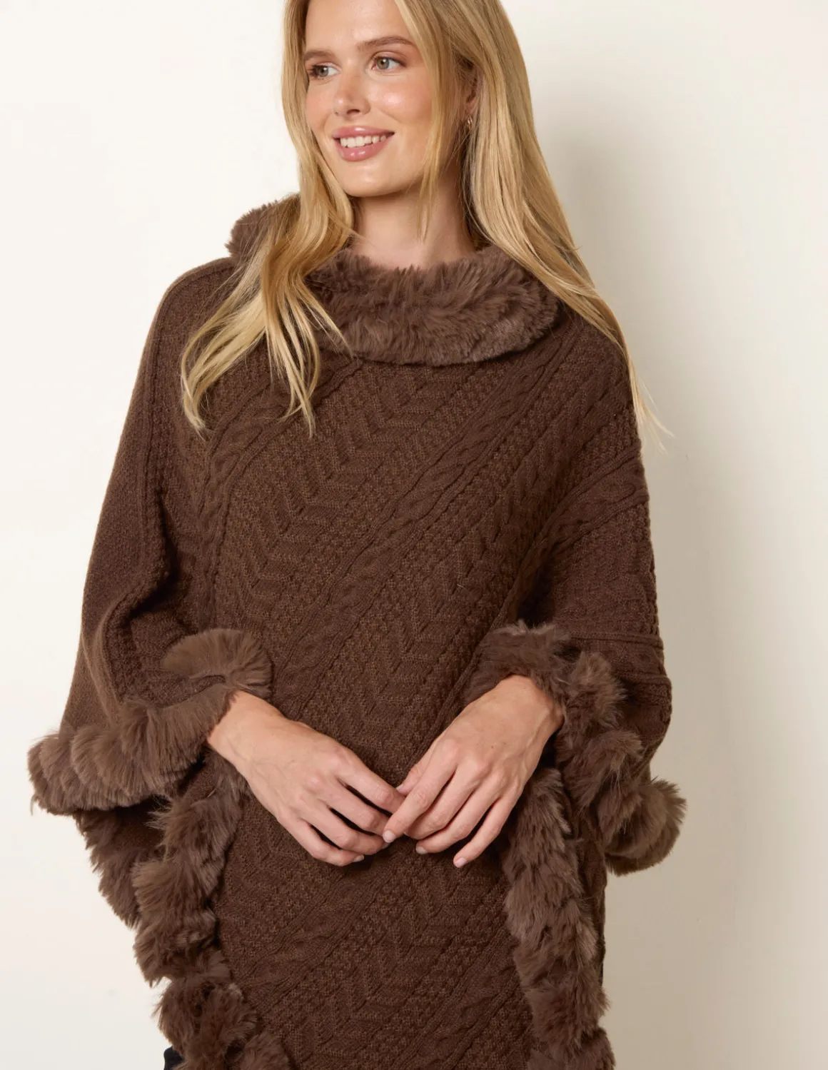 Faux Fur Trim Poncho