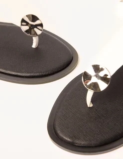 Faux Leather Metal Detail Sandals