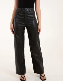 Faux Leather Straight Leg Trousers
