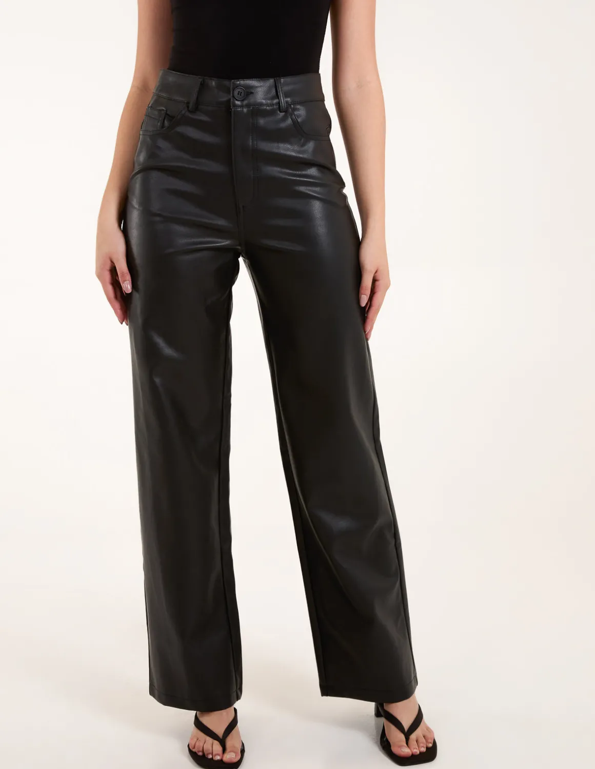 Faux Leather Straight Leg Trousers
