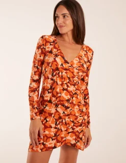 Fixed Wrap Gathered Mini Dress