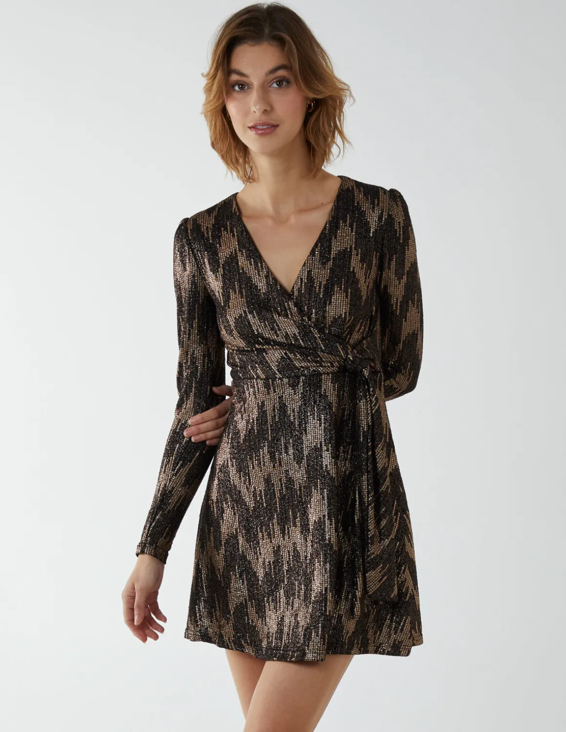 Fixed Wrap Skater Dress With Tie