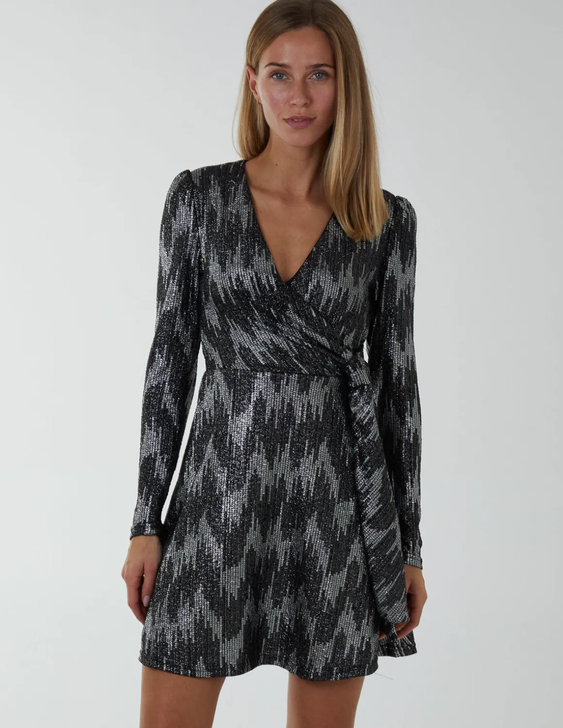 Fixed Wrap Skater Dress With Tie