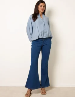Flared Cross Over Waistband Jeans
