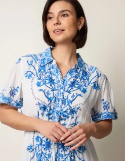 Floral Blue Print Drawstring Dress