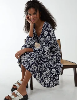 Floral Button Front Midi Dress