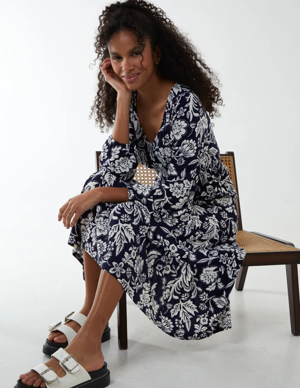 Floral Button Front Midi Dress