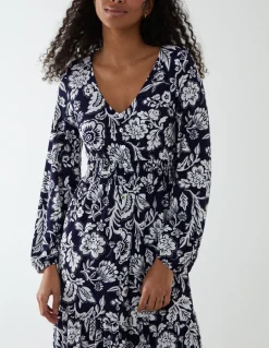 Floral Button Front Midi Dress