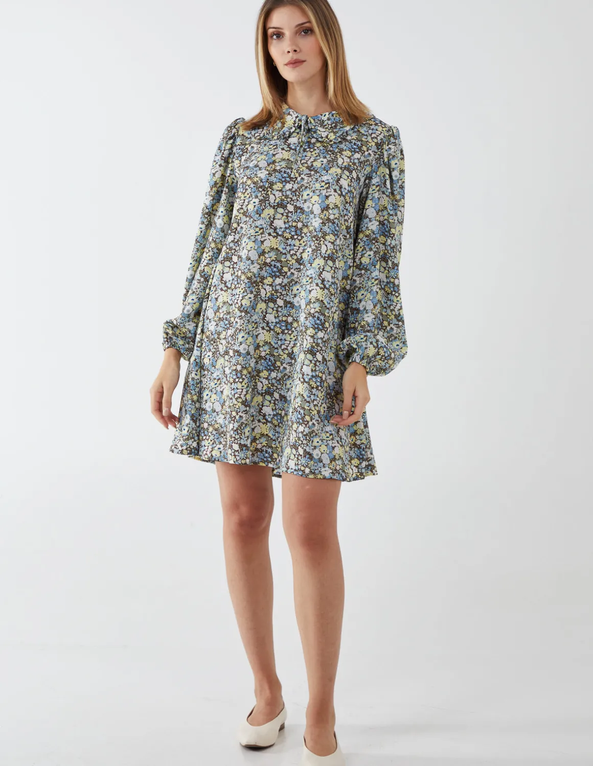 Floral Collar Neck Swing Dress
