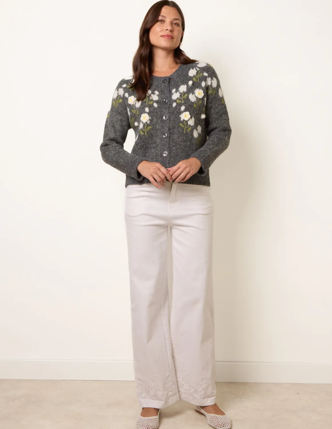 Floral Knit Button Front Cardigan