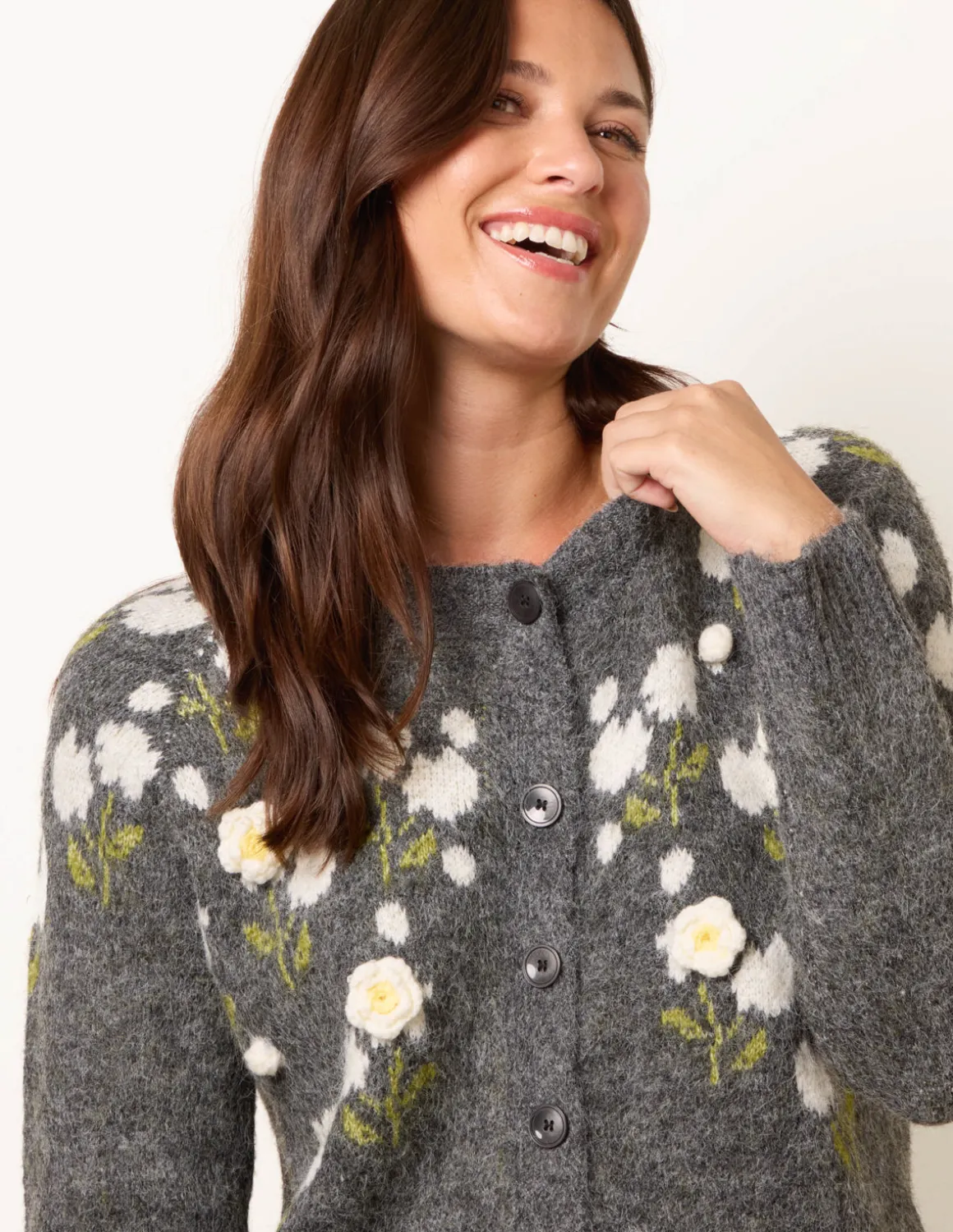 Floral Knit Button Front Cardigan