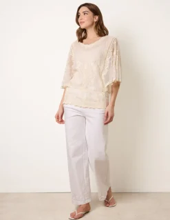 Floral Lace Butterfly Sleeve Blouse