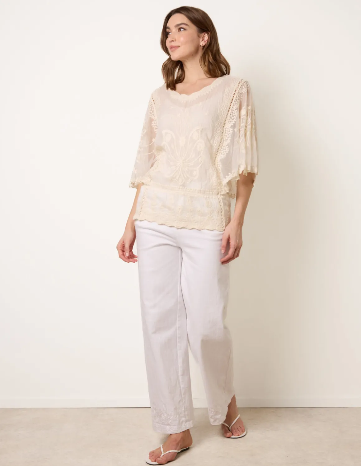 Floral Lace Butterfly Sleeve Blouse