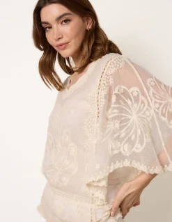Floral Lace Butterfly Sleeve Blouse