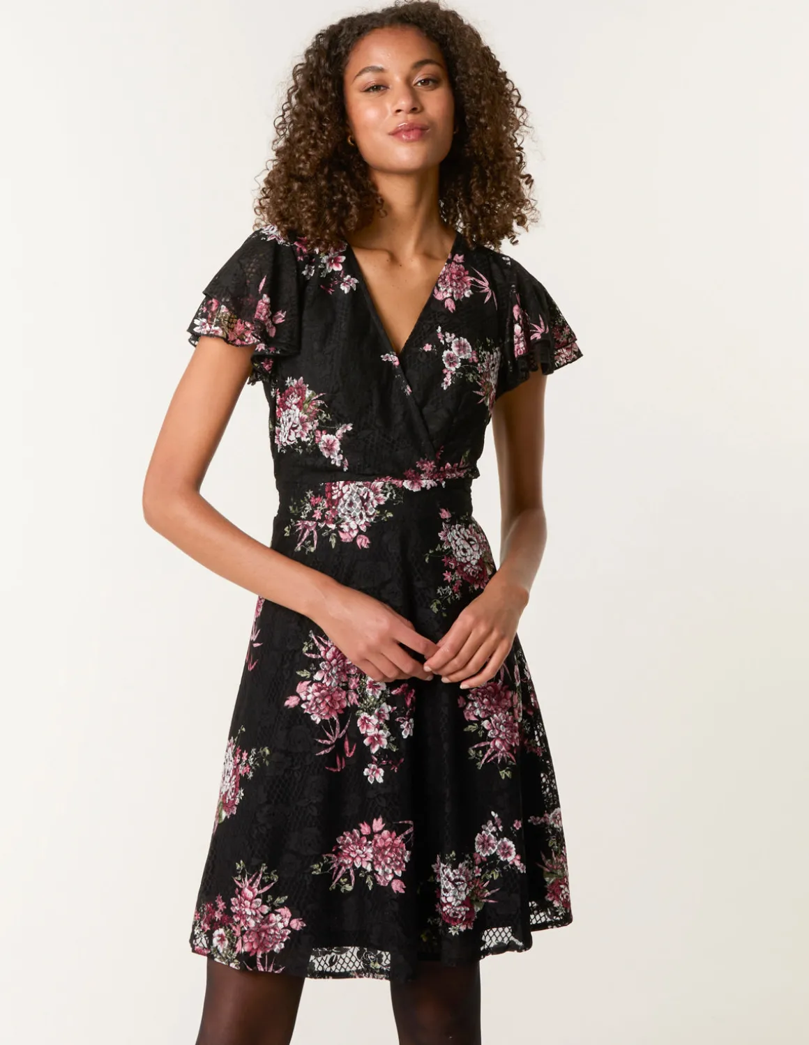 Floral Lace Mesh Frill Belted Mini