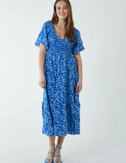 Floral Midi Dress With Angel Sleeve