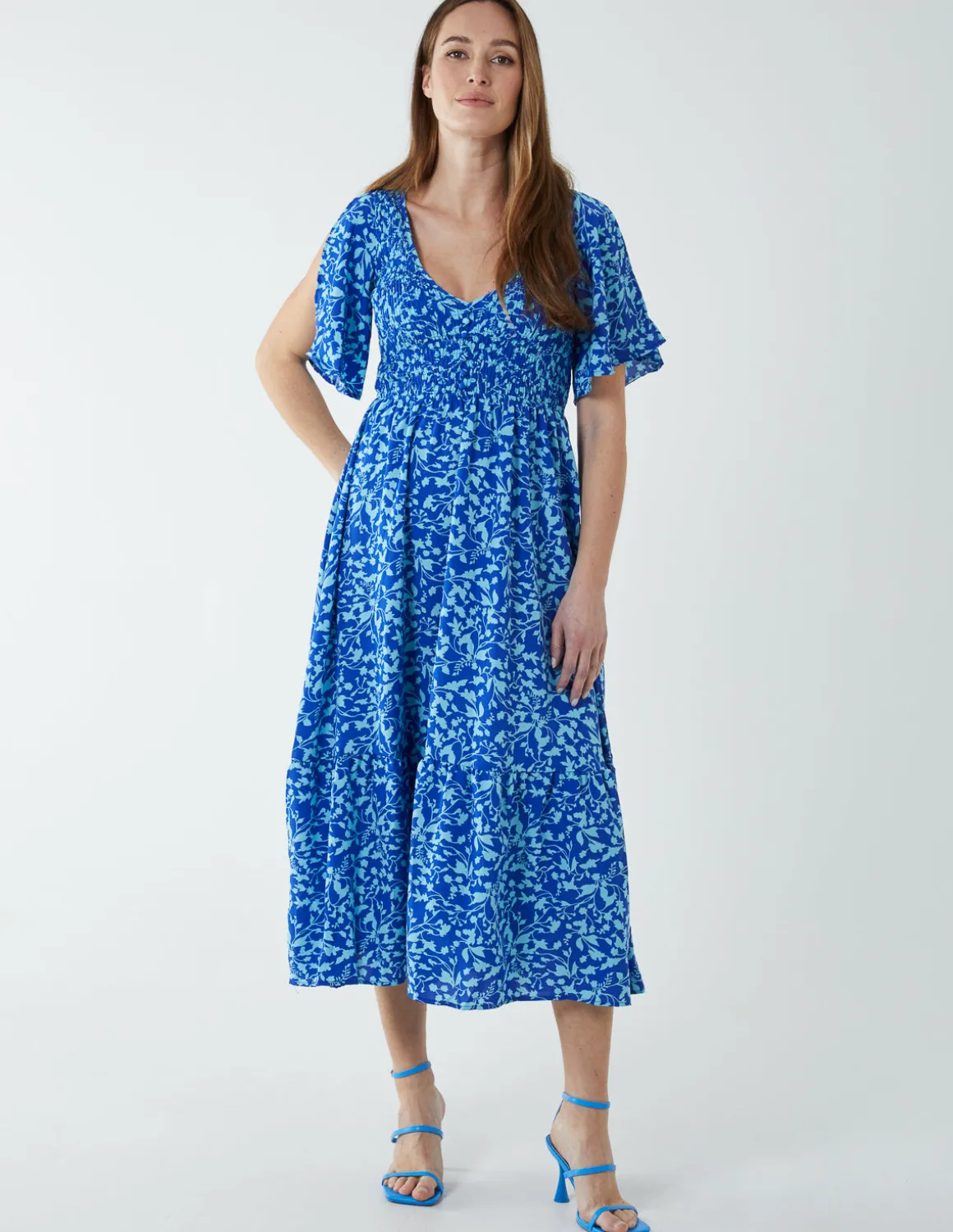 Floral Midi Dress With Angel Sleeve