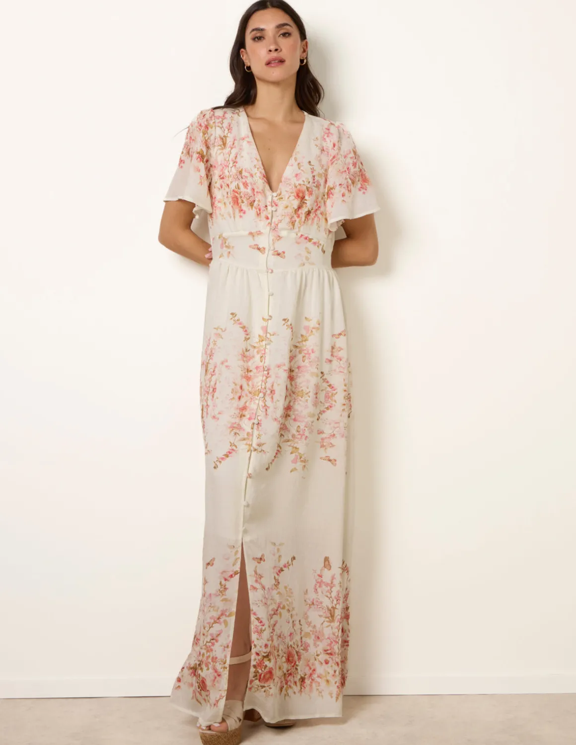 Floral Print Button Front Maxi Dress