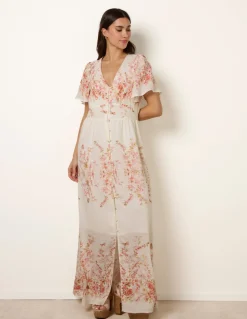 Floral Print Button Front Maxi Dress