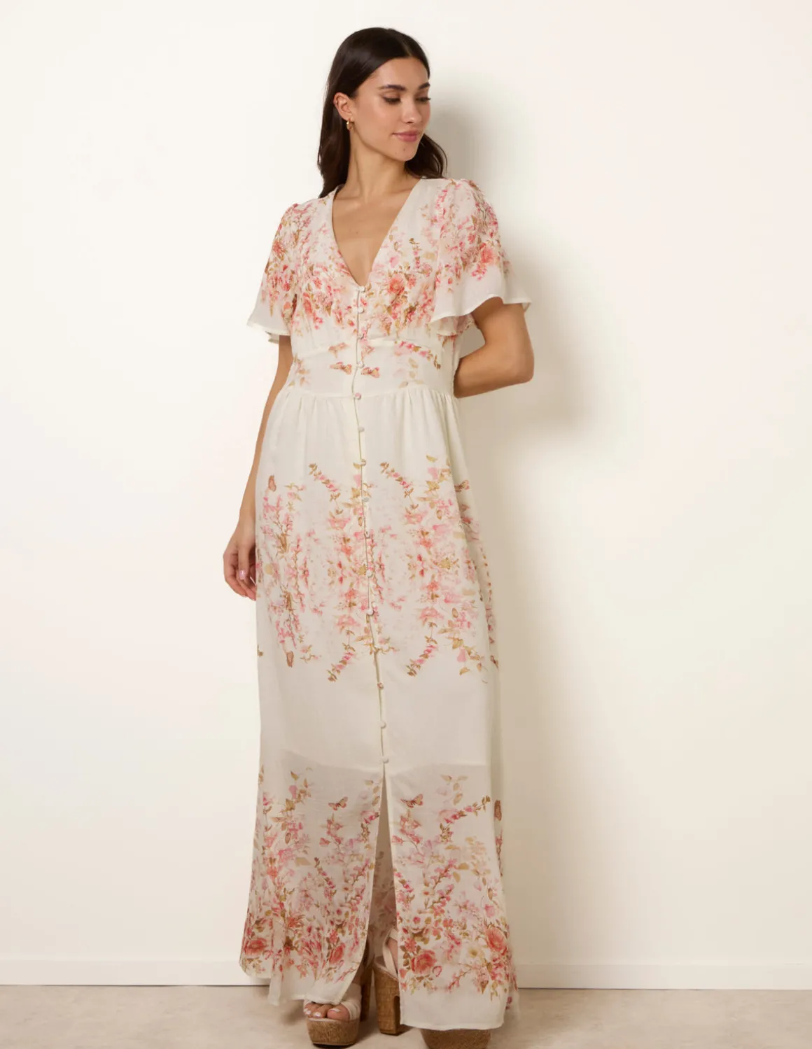 Floral Print Button Front Maxi Dress