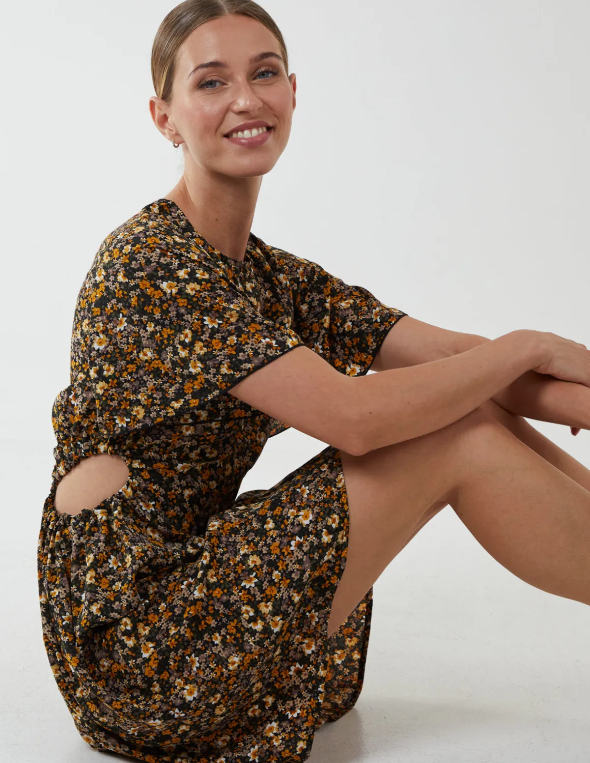 Floral Print Crew Neck Dress