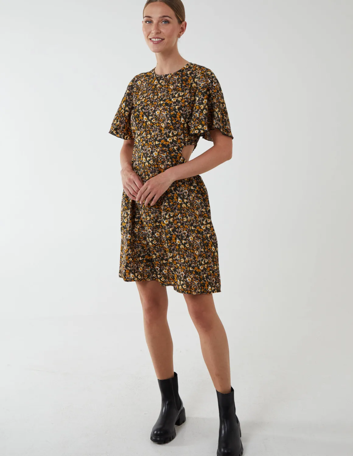 Floral Print Crew Neck Dress
