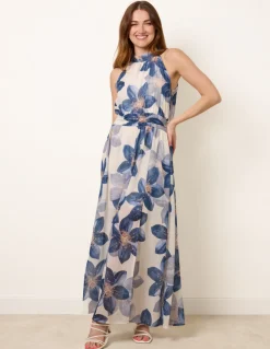 Floral Print Halter Neck Occasion Dress