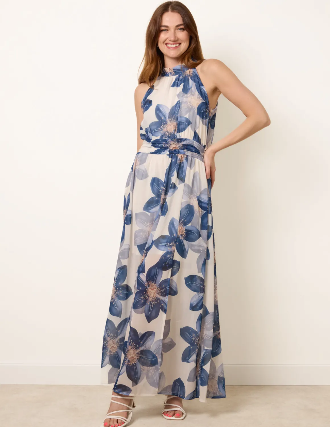 Floral Print Halter Neck Occasion Dress