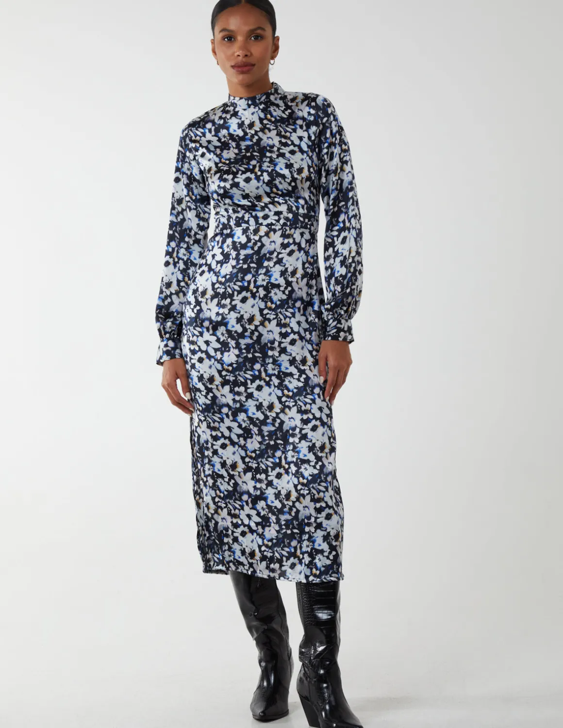 Floral Print High Neck Dress