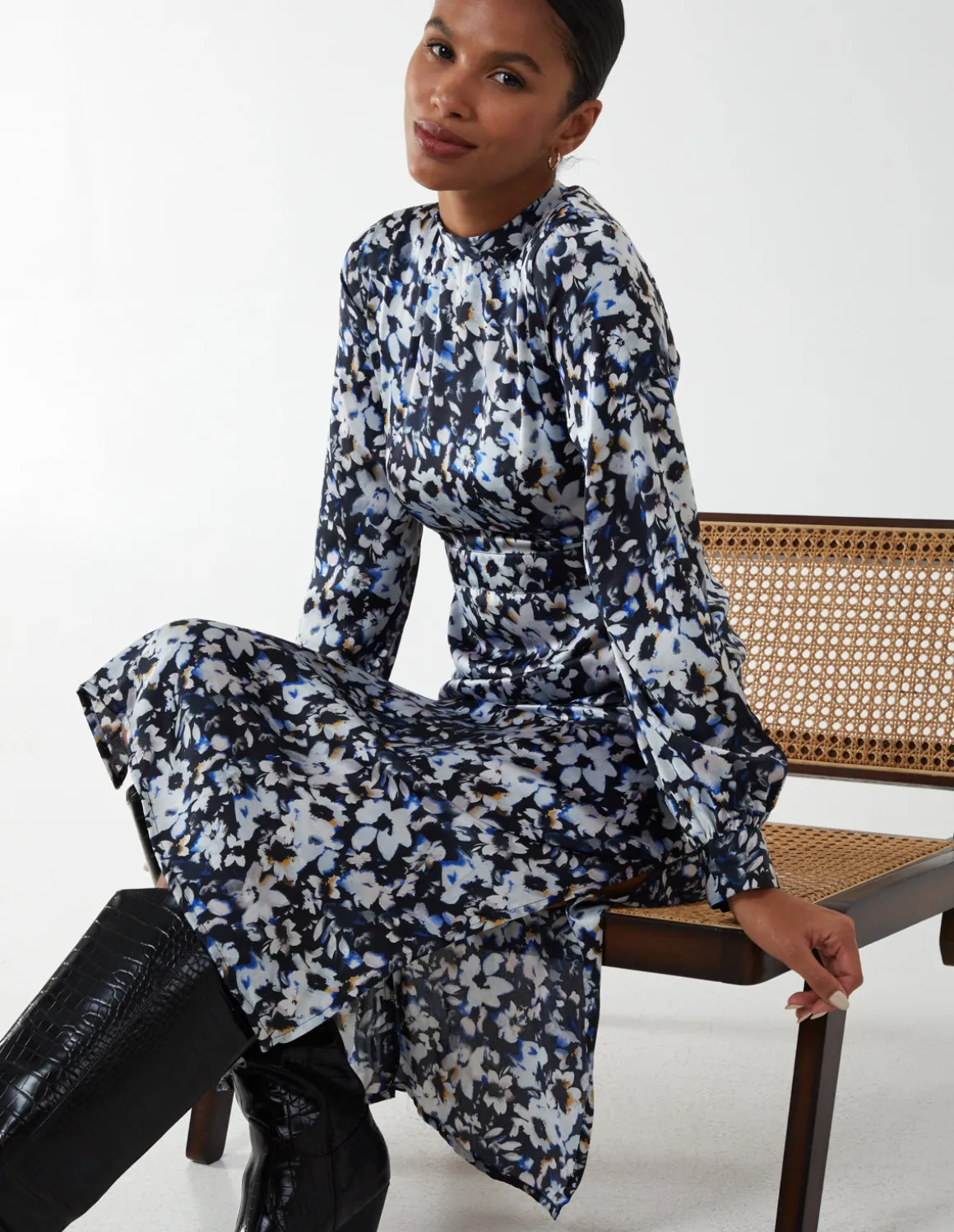 Floral Print High Neck Dress