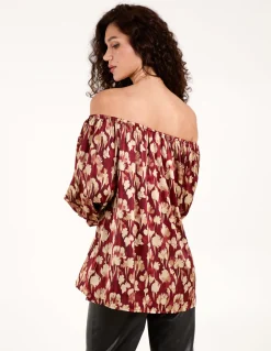 Floral Ruched Sleeve Bardot